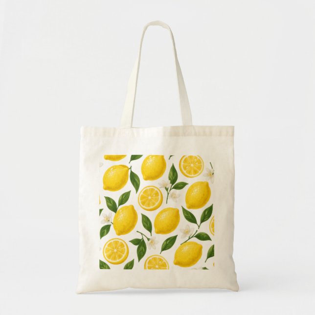Lemon Pattern Design | Fresh Citrus Summer Print  Tote Bag (Front)