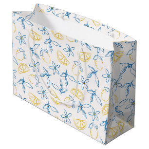 Lemon Pattern Hand Drawn Large Gift Bag