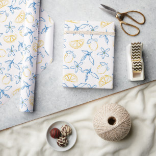 Lemon Pattern Hand Drawn Wrapping Paper Roll