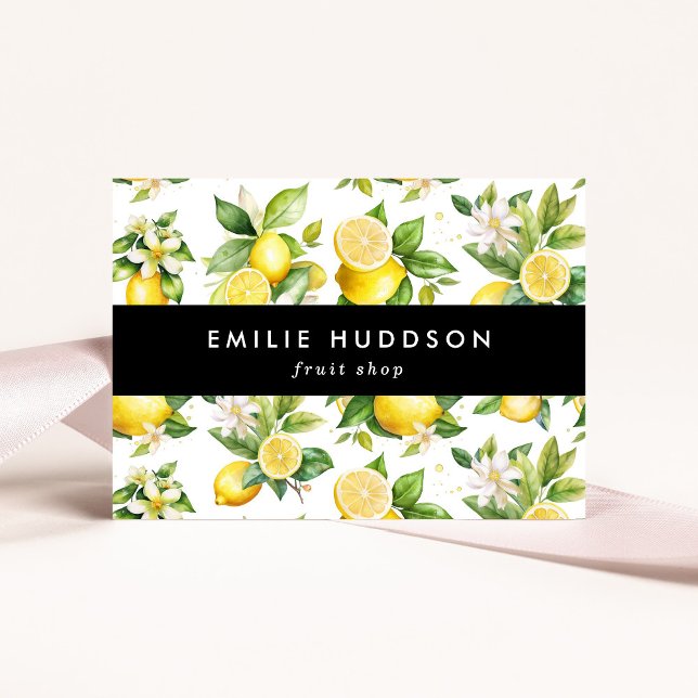 Lemon Pattern, Lemon Flowers, Citrus, Fruit Shop Business Card (Creator Uploaded)