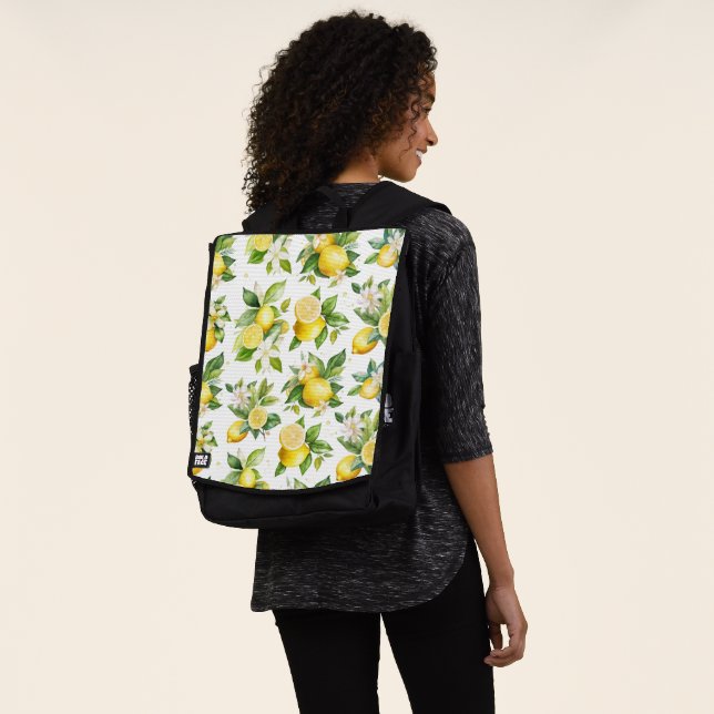 Lemon Pattern, Lemon Flowers, Leaves, Citrus Backpack (Worn)