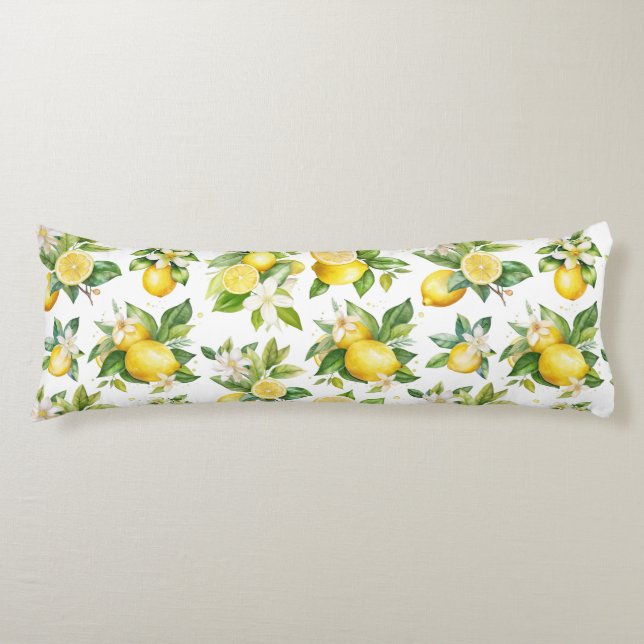Lemon Pattern, Lemon Flowers, Leaves, Citrus Body Cushion (Front)