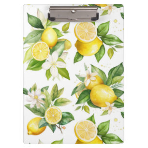 Lemon Pattern, Lemon Flowers, Leaves, Citrus Clipboard