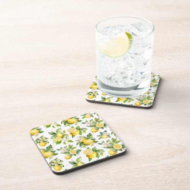 Lemon Pattern, Lemon Flowers, Leaves, Citrus Coaster (Right Side)
