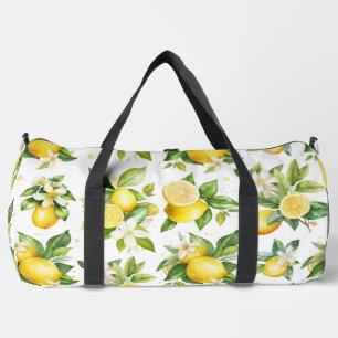 Lemon Pattern, Lemon Flowers, Leaves, Citrus Duffle Bag