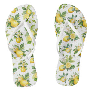 Lemon Pattern, Lemon Flowers, Leaves, Citrus Jandals