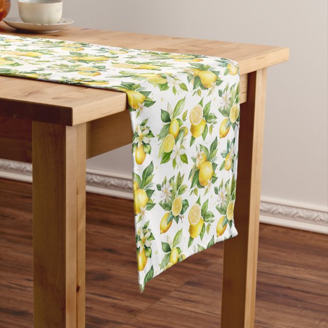 Lemon Pattern, Lemon Flowers, Leaves, Citrus Medium Table Runner (In Situ)