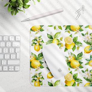 Lemon Pattern, Lemon Flowers, Leaves, Citrus Mouse Pad