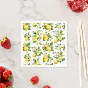 Lemon Pattern, Lemon Flowers, Leaves, Citrus Napkin