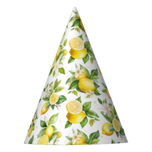 Lemon Pattern, Lemon Flowers, Leaves, Citrus Party Hat