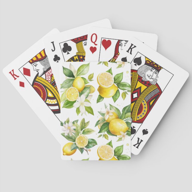 Lemon Pattern, Lemon Flowers, Leaves, Citrus Playing Cards (Back)