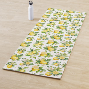 Lemon Pattern, Lemon Flowers, Leaves, Citrus Yoga Mat