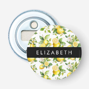 Lemon Pattern, Lemon Flowers, Leaves, Your Name Bottle Opener