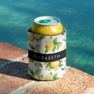Lemon Pattern, Lemon Flowers, Leaves, Your Name Can Cooler