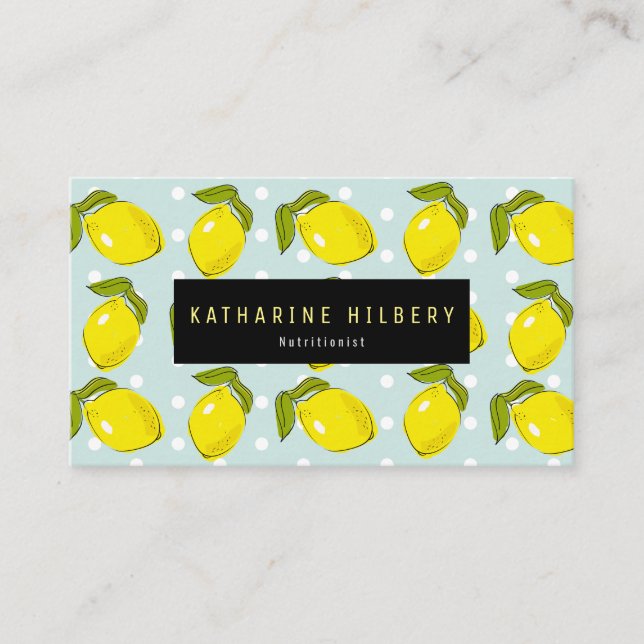 Lemon Pattern Polka Dot Pale Blue Business Card (Front)