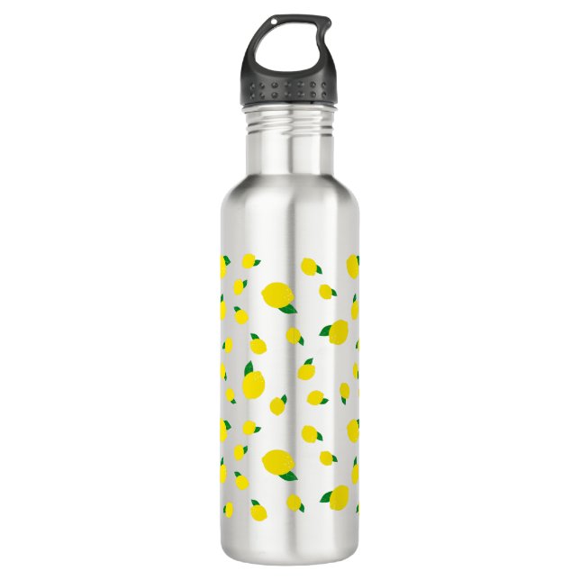 Lemon Pattern Print Stainless Steel Water Bottle (Front)