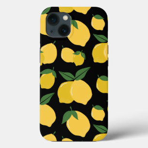 Lemon Pattern Retro Fruit Yellow On Black iPhone 13 Case