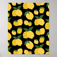 Lemon Pattern Retro Fruit Yellow On Black