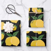 Lemon Pattern Retro Fruit Yellow On Black