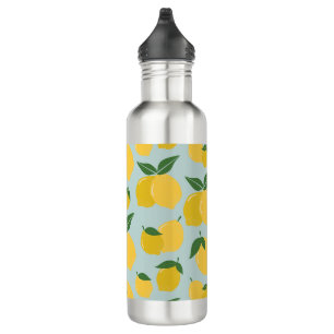 Lemon Pattern Retro Fruit Yellow On Green 710 Ml Water Bottle