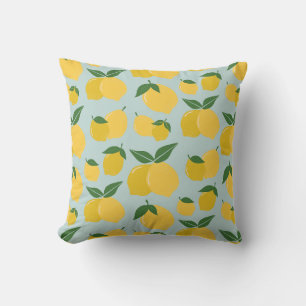 Lemon Pattern Retro Fruit Yellow On Green Cushion