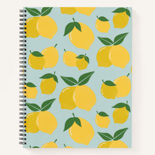 Lemon Pattern Retro Fruit Yellow On Green Notebook