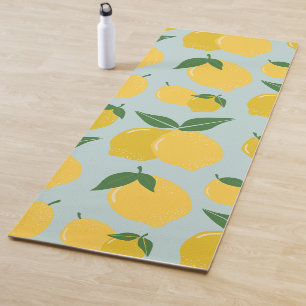Lemon Pattern Retro Fruit Yellow On Green Yoga Mat