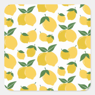Lemon Pattern Retro Fruit Yellow On White Square Sticker