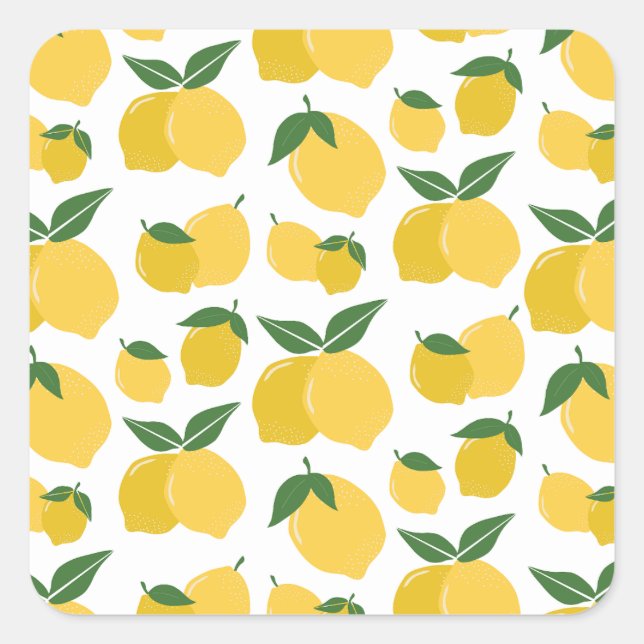 Lemon Pattern Retro Fruit Yellow On White Square Sticker (Front)