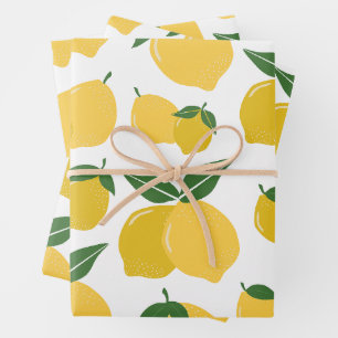Lemon Pattern Retro Fruit Yellow On White Wrapping Paper Sheet