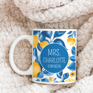 Lemon Pattern Tropical Fruit Custom Couple Name Coffee Mug