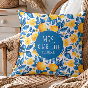 Lemon Pattern Tropical Fruit Custom Couple Name Cushion