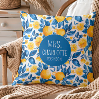 Lemon Pattern Tropical Fruit Custom Couple Name Cushion