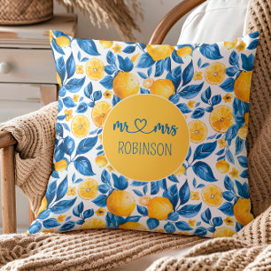 Lemon Pattern Tropical Fruit Custom Couple Name Cushion