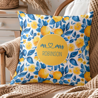 Lemon Pattern Tropical Fruit Custom Couple Name Cushion