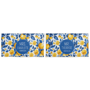 Lemon Pattern Tropical Fruit Custom Couple Name Pillowcase