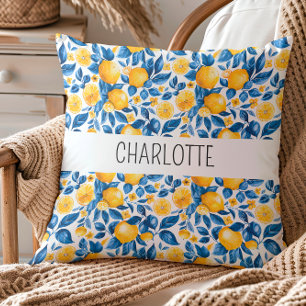 Lemon Pattern Tropical Fruit Personalised Name Cushion