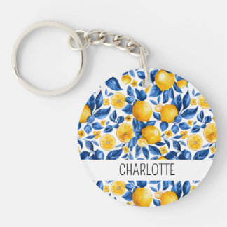 Lemon Pattern Tropical Fruit Personalised Name Key Ring
