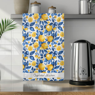 Lemon Pattern Tropical Fruit Personalised Name Tea Towel