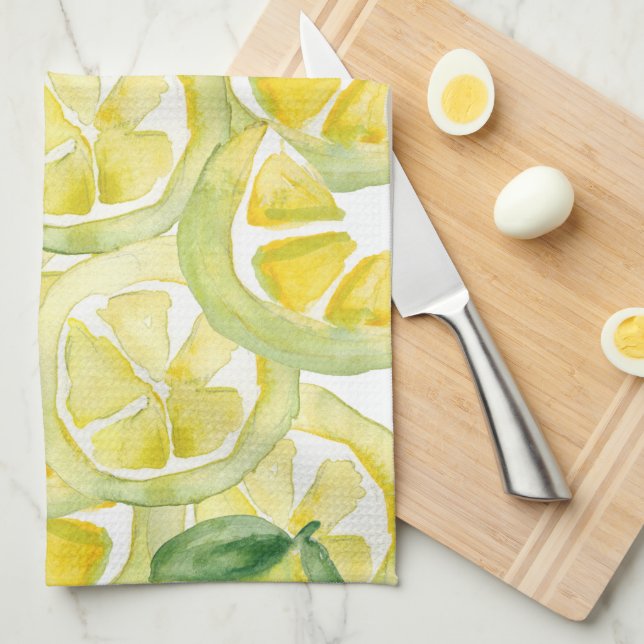 Lemon pattern watercolor painting tea towel (Quarter Fold)