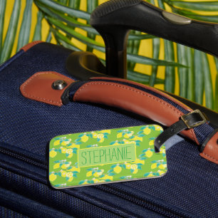 Lemon pattern with name green lime luggage tag