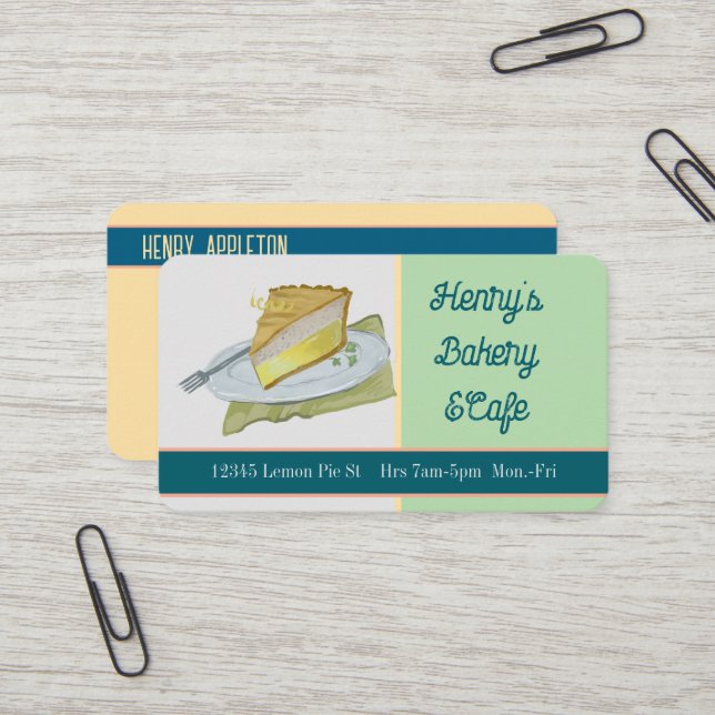 Lemon Pie Themed Catering/Bakery  Business Card (Front/Back In Situ)