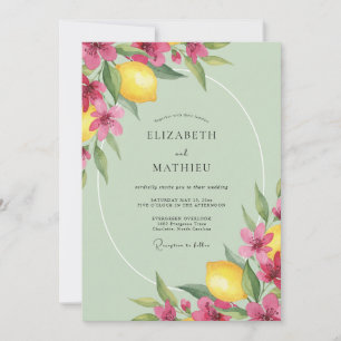 Lemon Pink Blossom Wedding Invitation