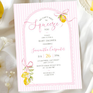 Lemon pink bow coquette stripes baby girl shower Invitation