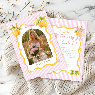 Lemon pink bow Graduation Announcement