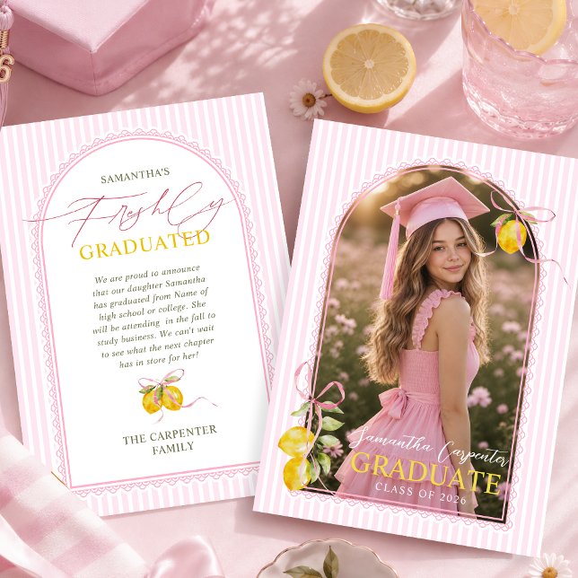 lemon pink bow graduation announcement (Creator Uploaded)