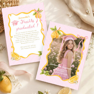 Lemon pink bow Graduation Announcement