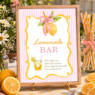 Lemon Pink bow  graduation party Lemonade bar Poster