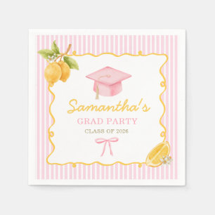 Lemon pink bow graduation party Paper Napkin