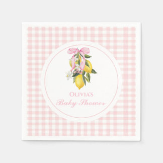 Lemon Pink Bow preppy Coquette baby shower Napkin